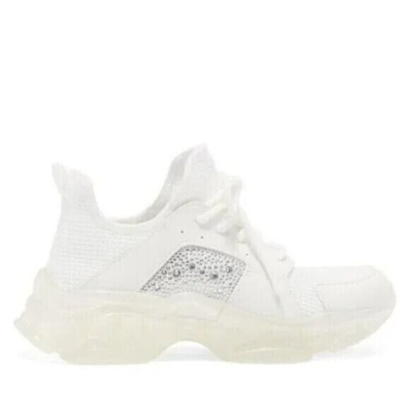 Steve Madden "Vance" white platform Sneaker rhinestone Womens lace up - Picture 1 of 9